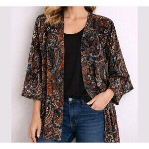 Slinky Brand Paisley Burnout Velvet Cardigan Large